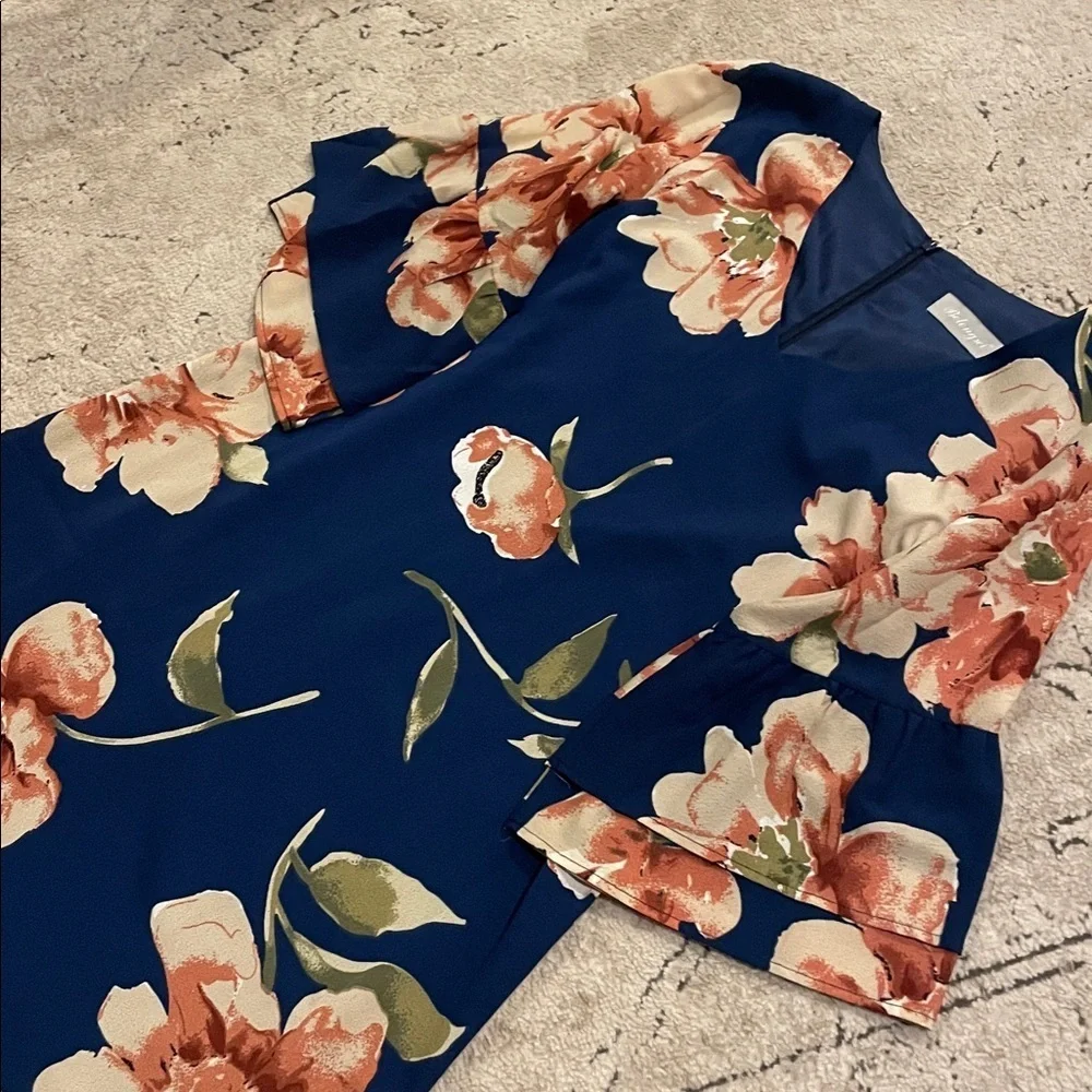 Floral Navy Women's knee length dress - Picture 3 of 13